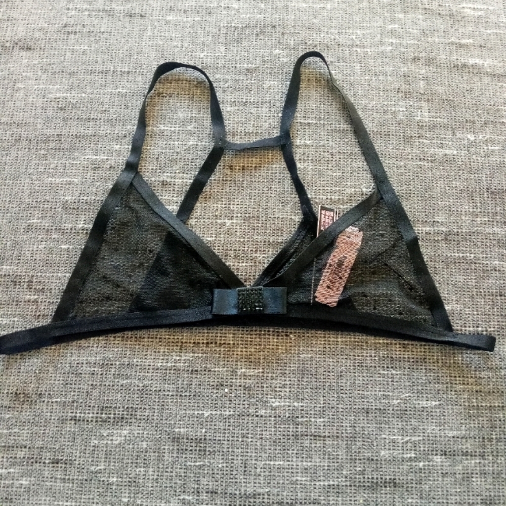 nwt Victoria's Secret black satin Very Sexy bow bralette bra large